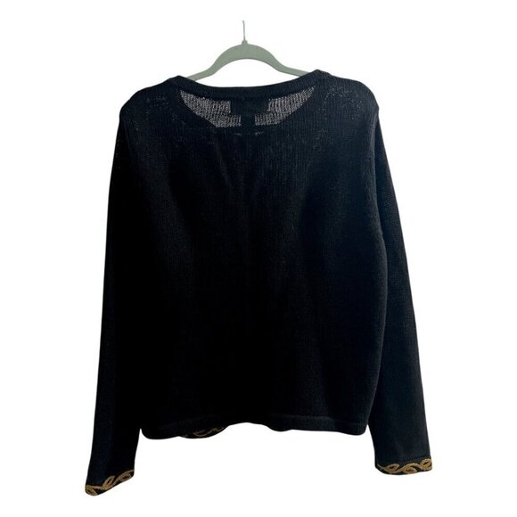 VINTAGE 90s Black Floral Embroidered Knit Long Sleeve Beautiful Cardigan Medium - Picture 2 of 12
